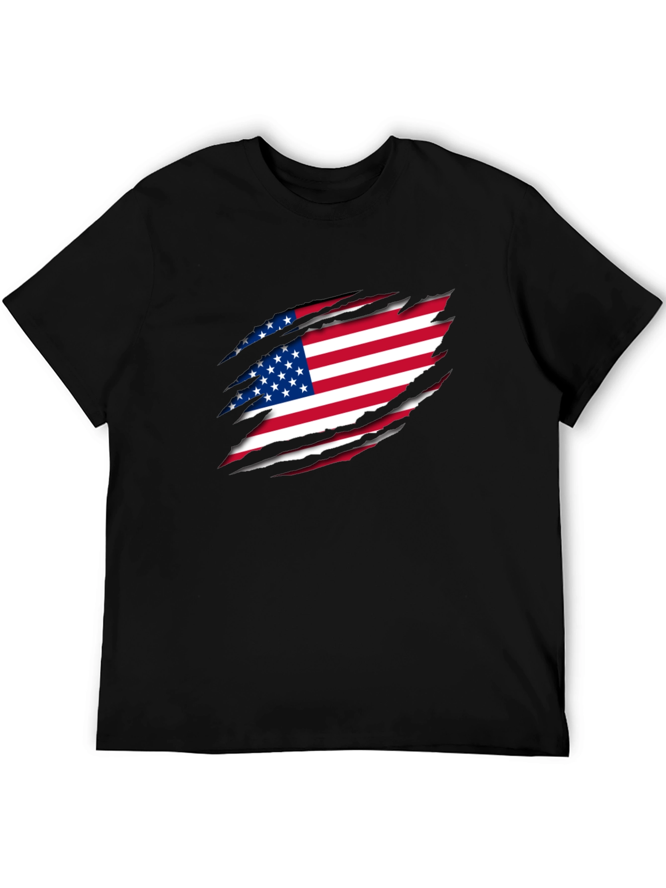 USA Flag Ripped Black T-Shirt Patriotic Design