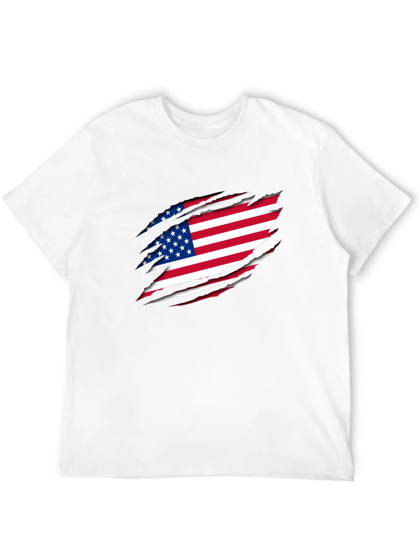 USA Flag Ripped Black T-Shirt Patriotic Design