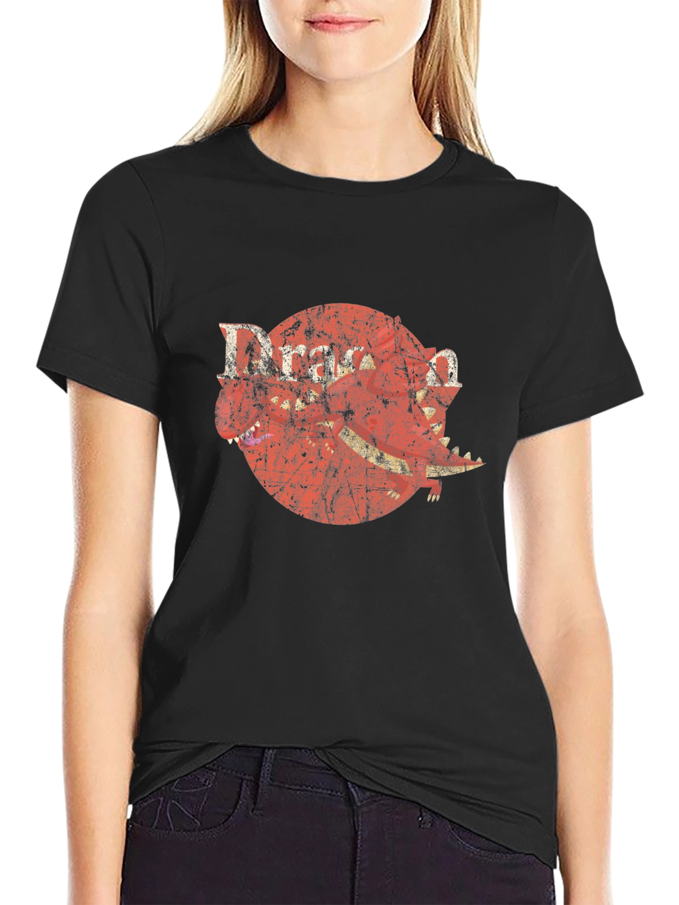Dragon Graphic T-Shirt - Distressed Retro Design