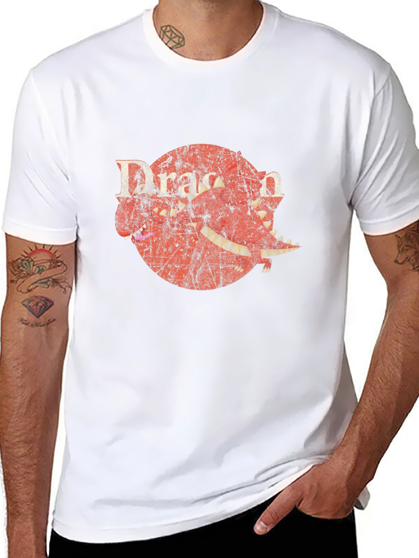 Dragon Graphic T-Shirt - Distressed Retro Design