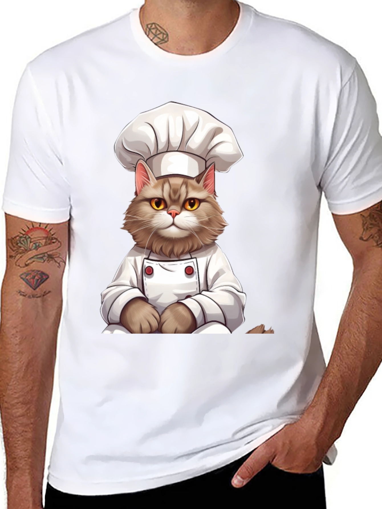 Chef Cat Graphic T-Shirt - Funny Feline Cook Tee
