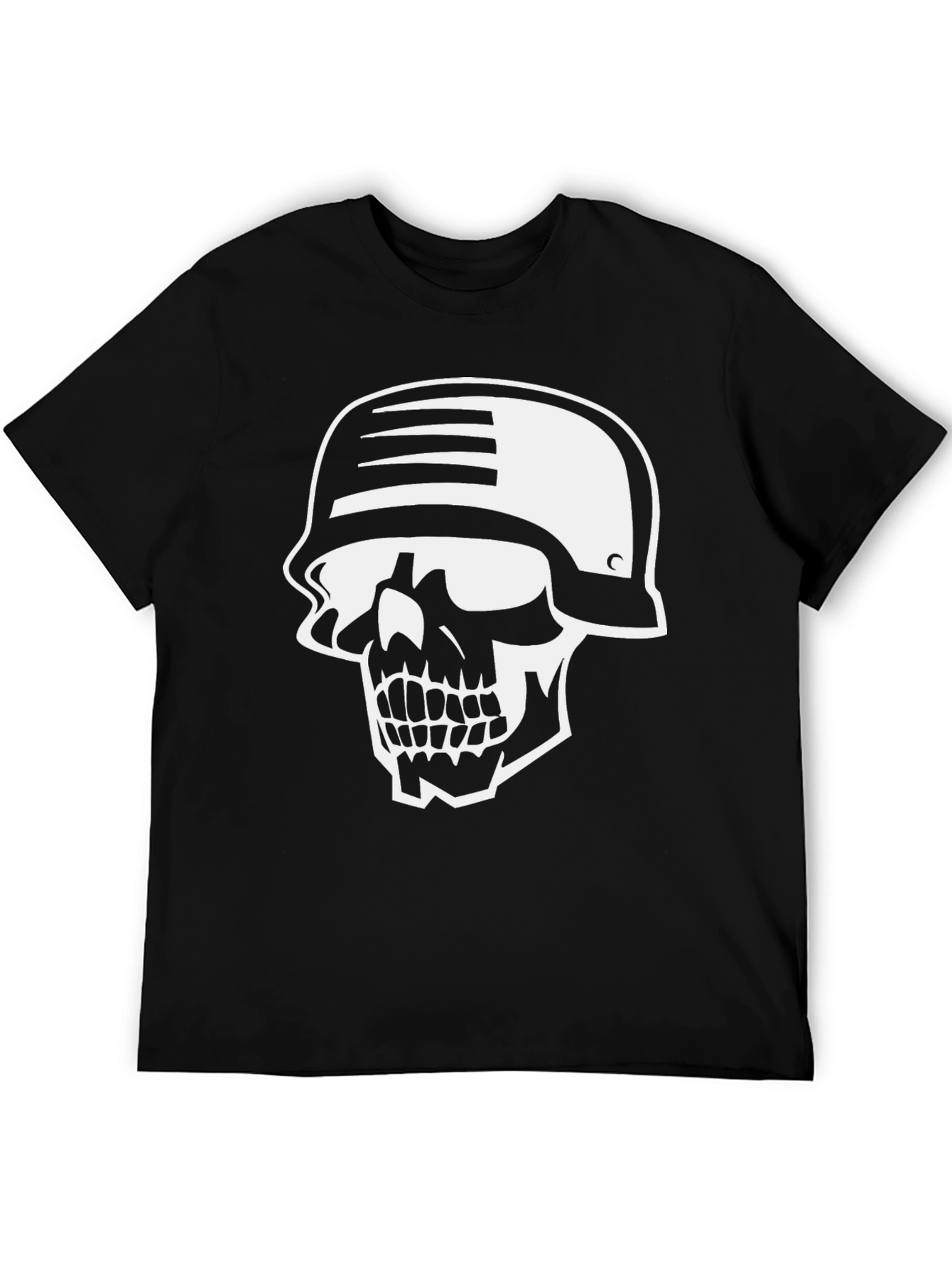 Skull Helmet Graphic Tee - Black Cotton T-Shirt