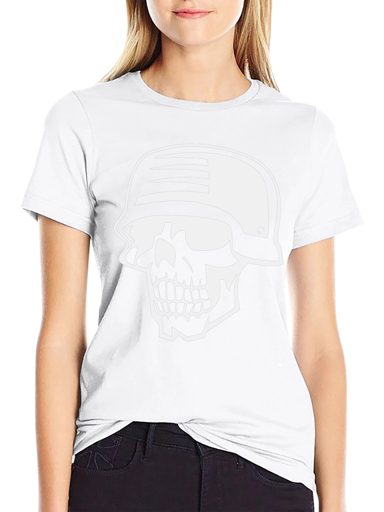Skull Helmet Graphic Tee - Black Cotton T-Shirt