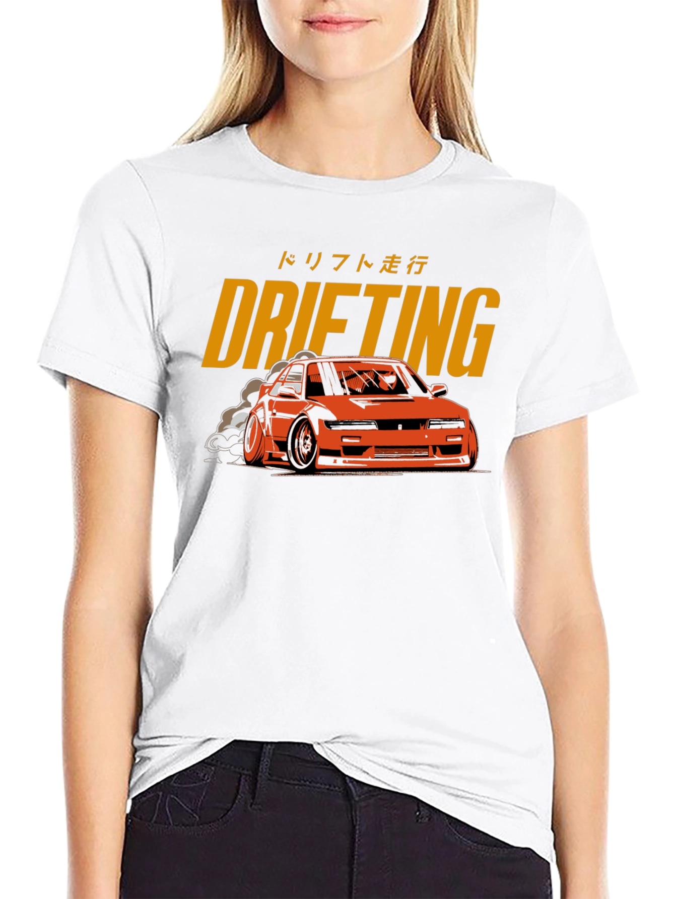 Drifting Car Graphic Tee - Black Cotton T-Shirt