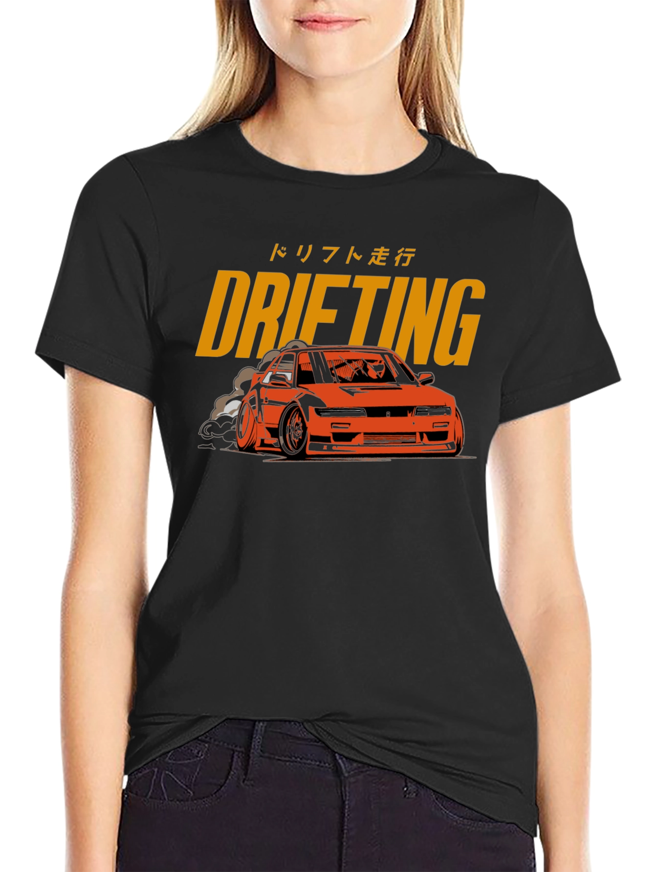 Drifting Car Graphic Tee - Black Cotton T-Shirt