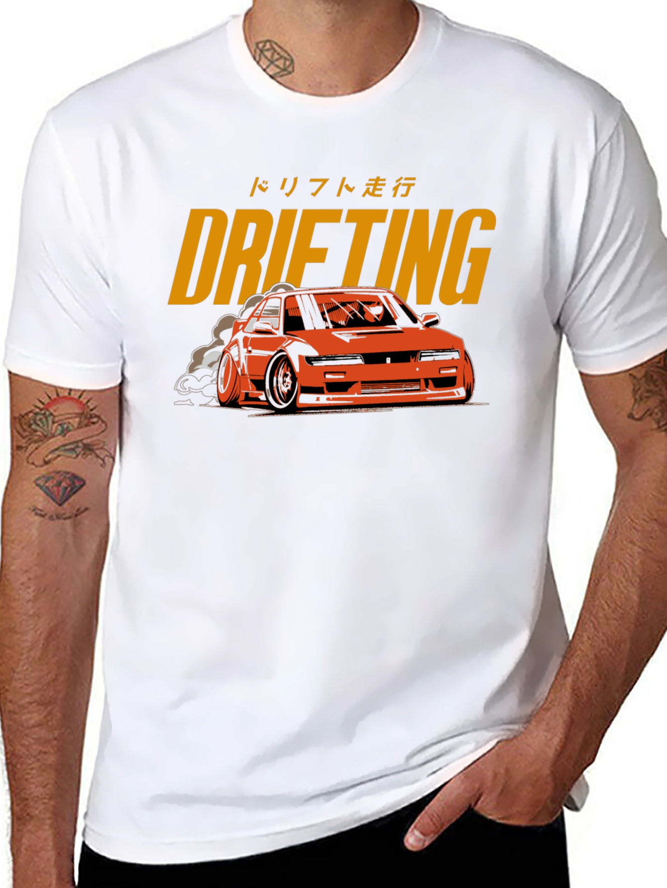 Drifting Car Graphic Tee - Black Cotton T-Shirt