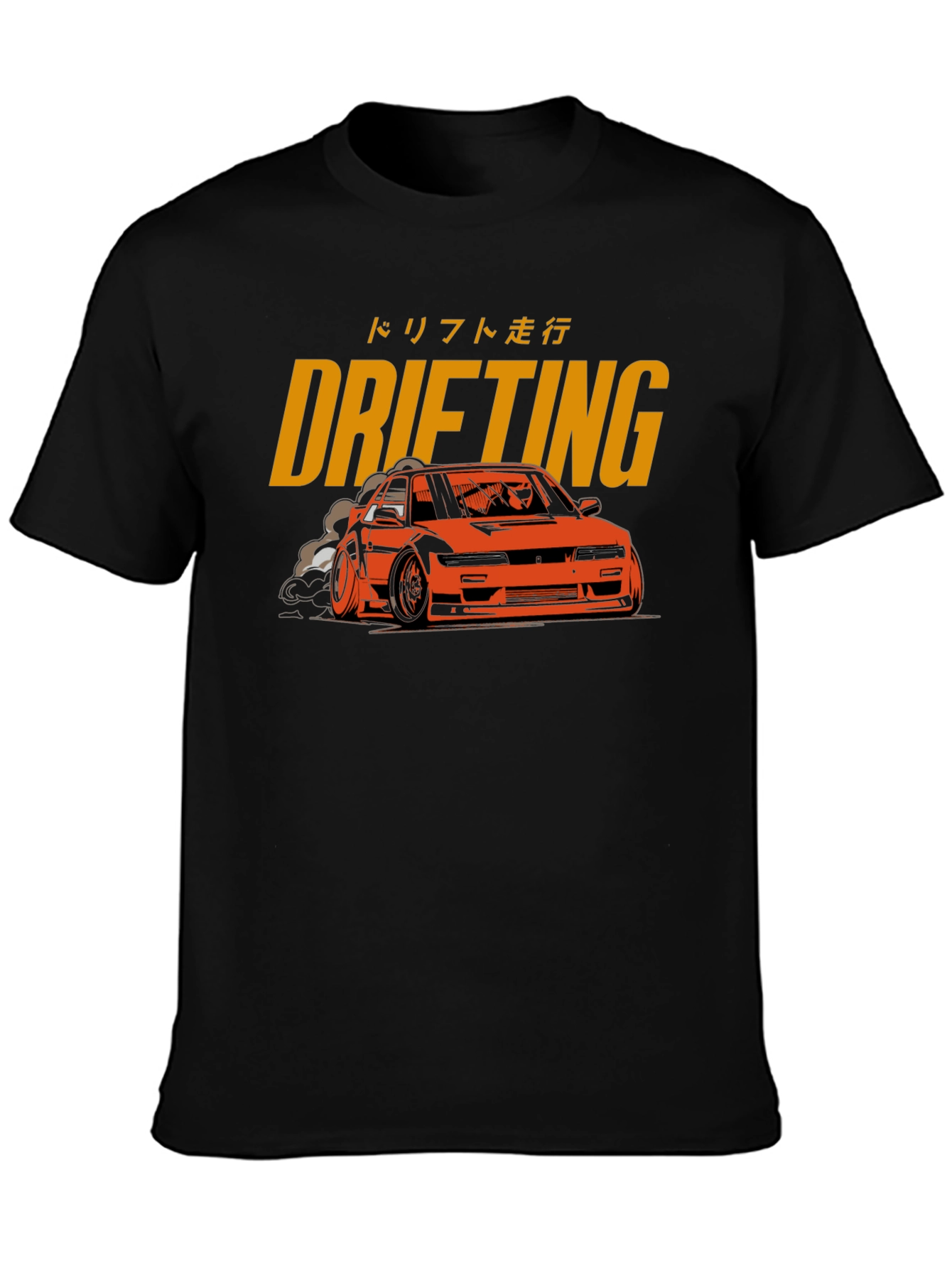 Drifting Car Graphic Tee - Black Cotton T-Shirt