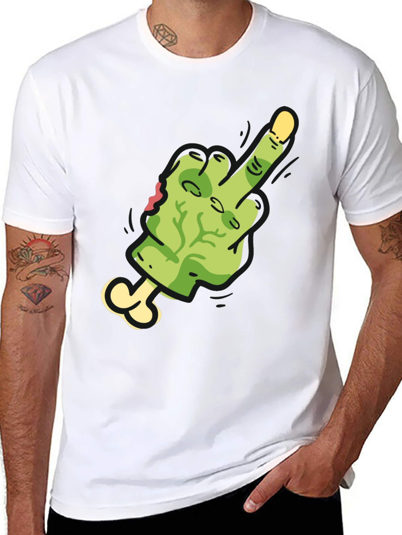 Zombie Middle Finger Graphic Tee - Black Cotton