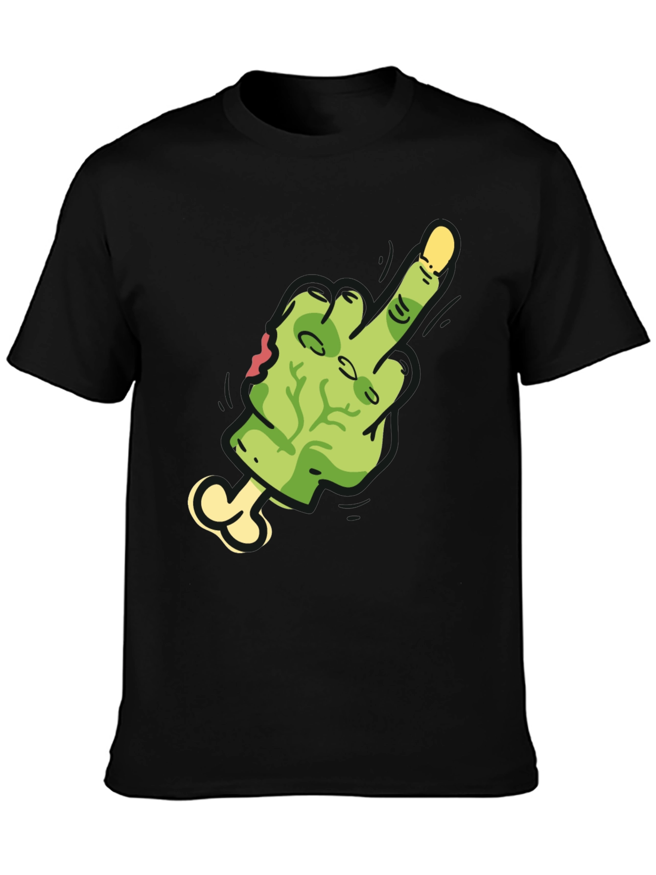 Zombie Middle Finger Graphic Tee - Black Cotton