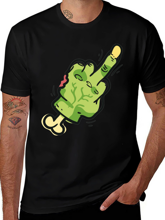 Zombie Middle Finger Graphic Tee - Black Cotton