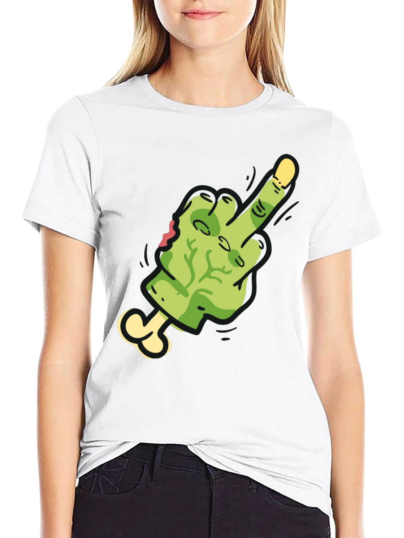 Zombie Middle Finger Graphic Tee - Black Cotton
