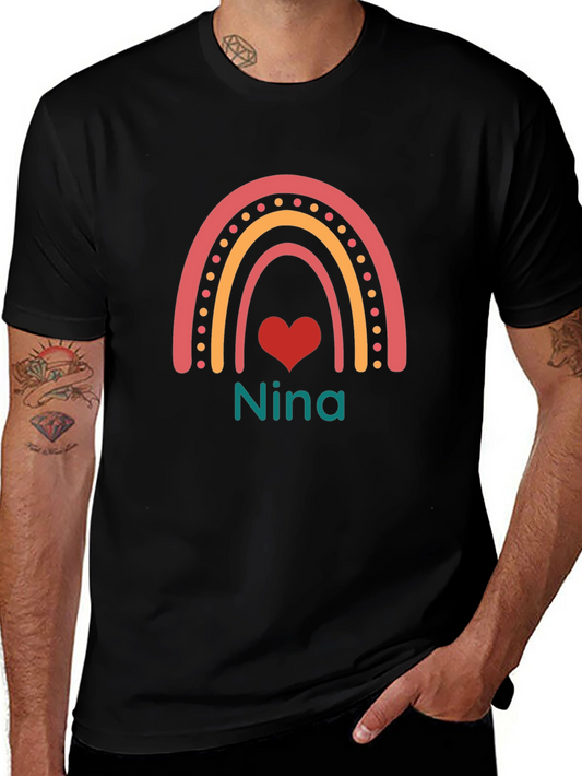 Personalized Nina Rainbow Heart T-Shirt
