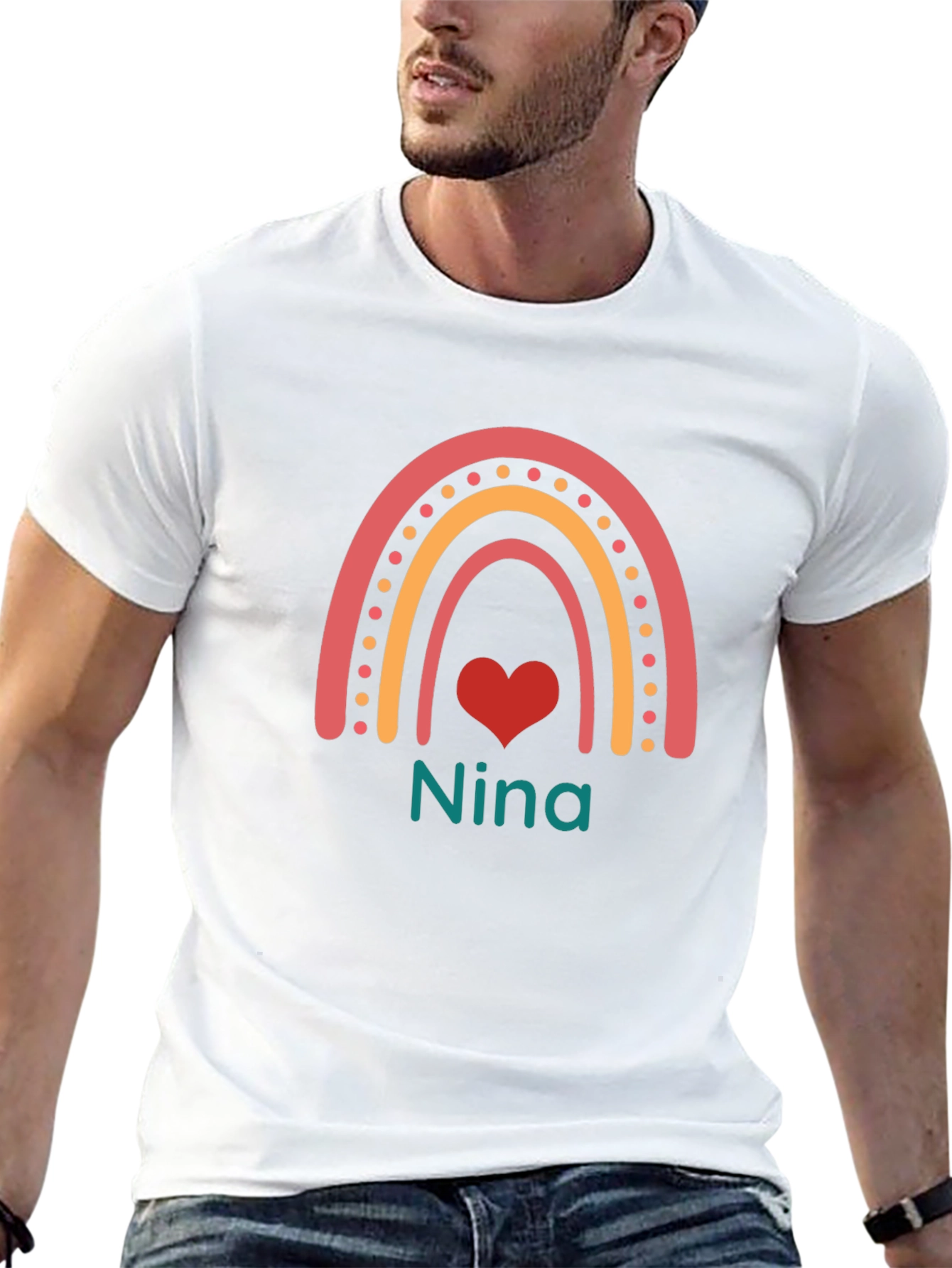 Personalized Nina Rainbow Heart T-Shirt