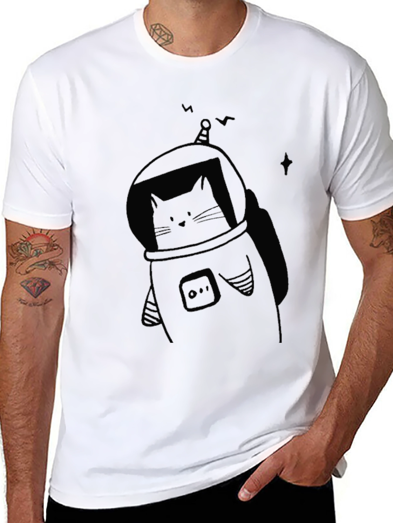 Astronaut Cat Graphic T-Shirt - Soft Cotton Tee