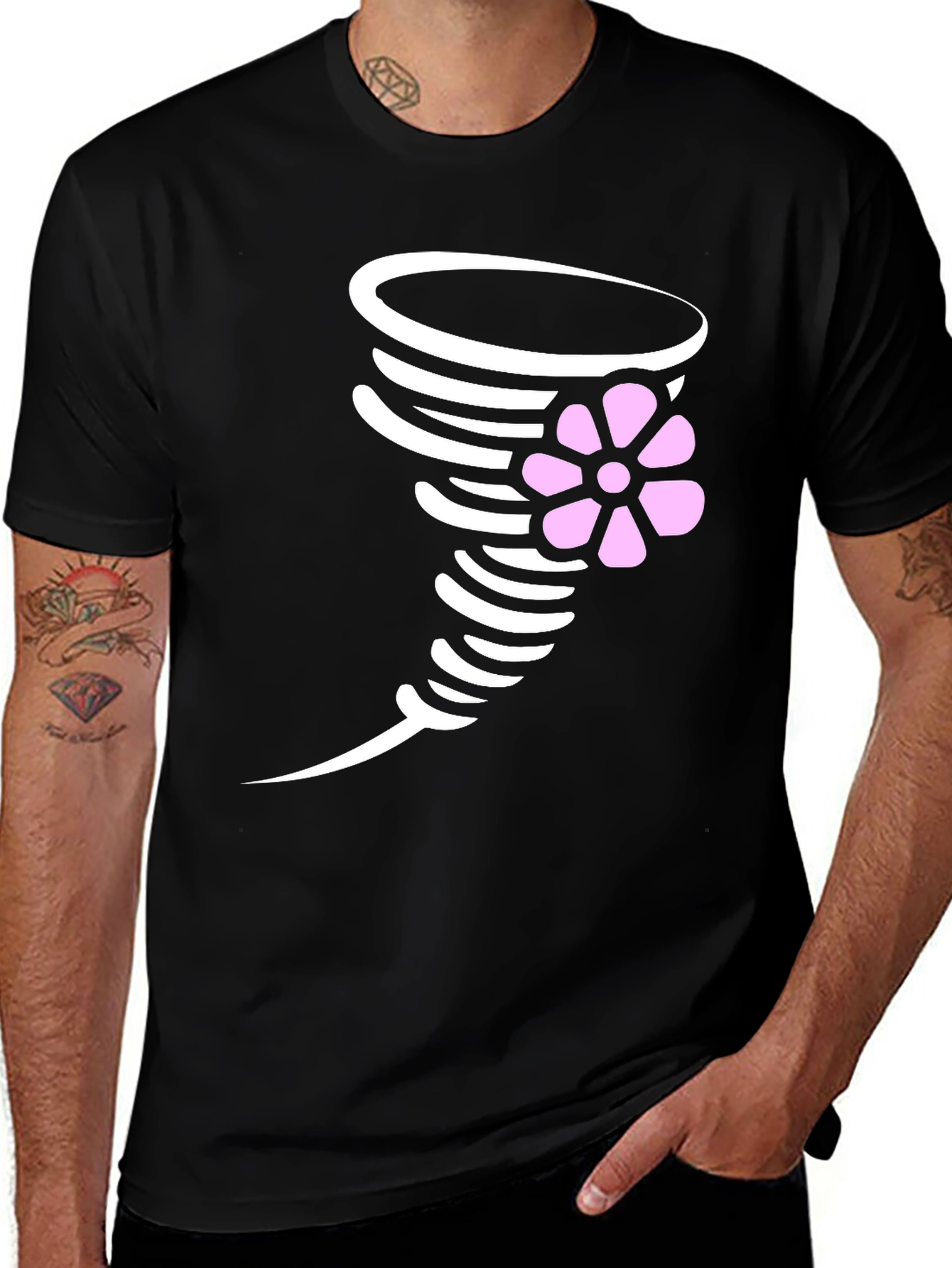 Whimsical Whirlwind Tee - Black Cotton Graphic Shirt