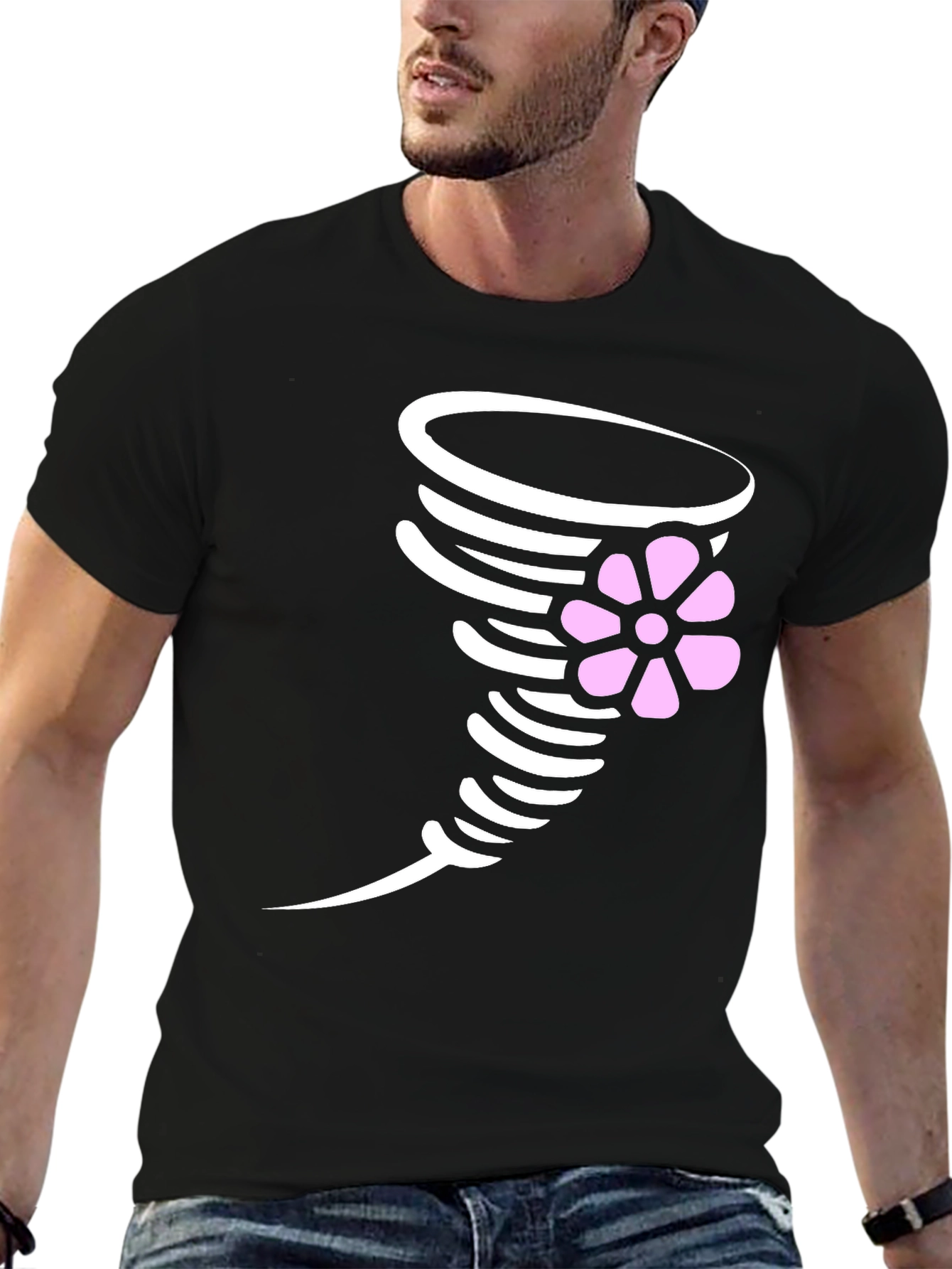 Whimsical Whirlwind Tee - Black Cotton Graphic Shirt