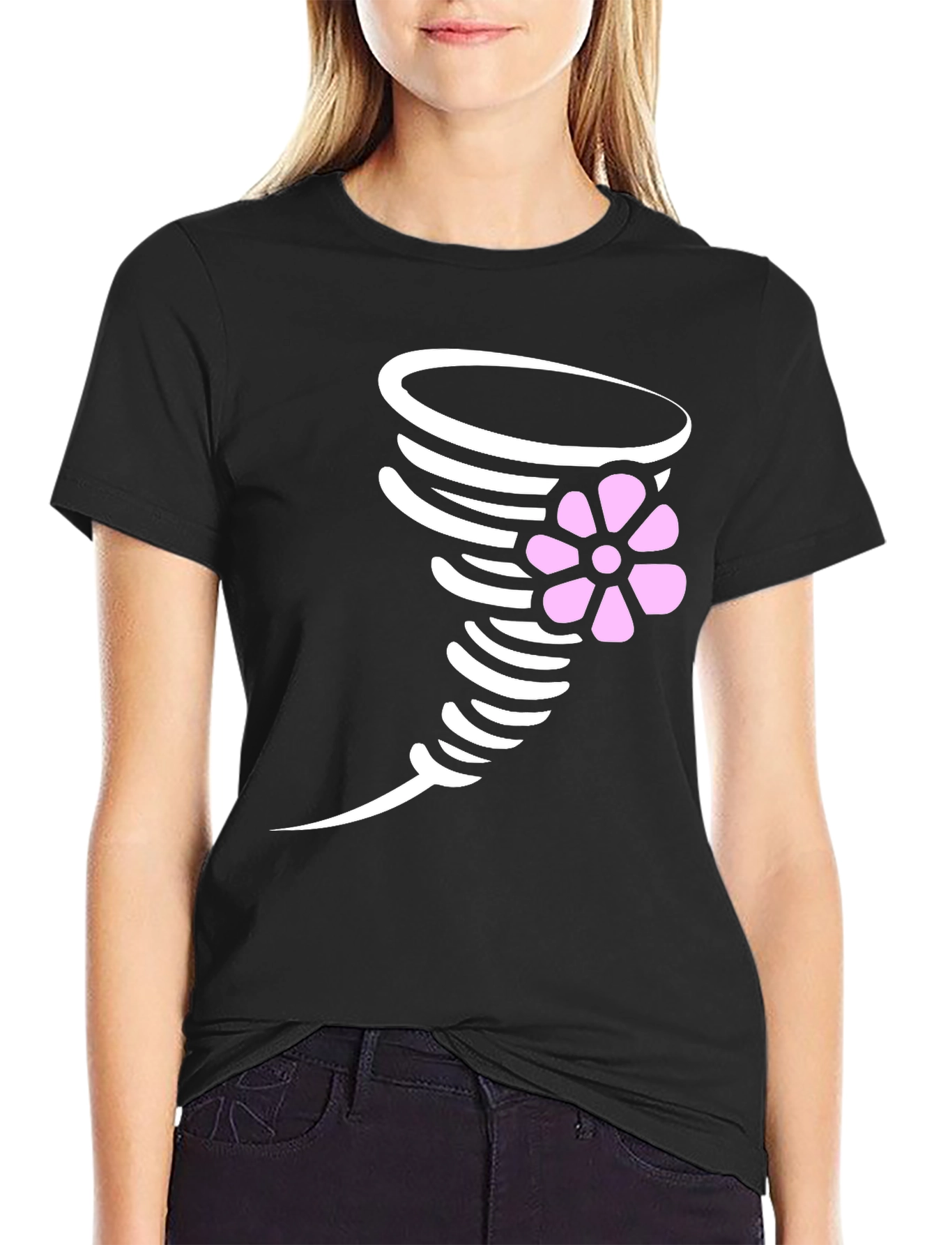 Whimsical Whirlwind Tee - Black Cotton Graphic Shirt
