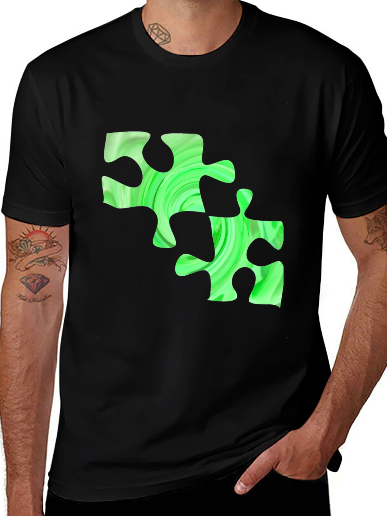 Puzzle Piece Graphic Tee - Black Casual Shirt