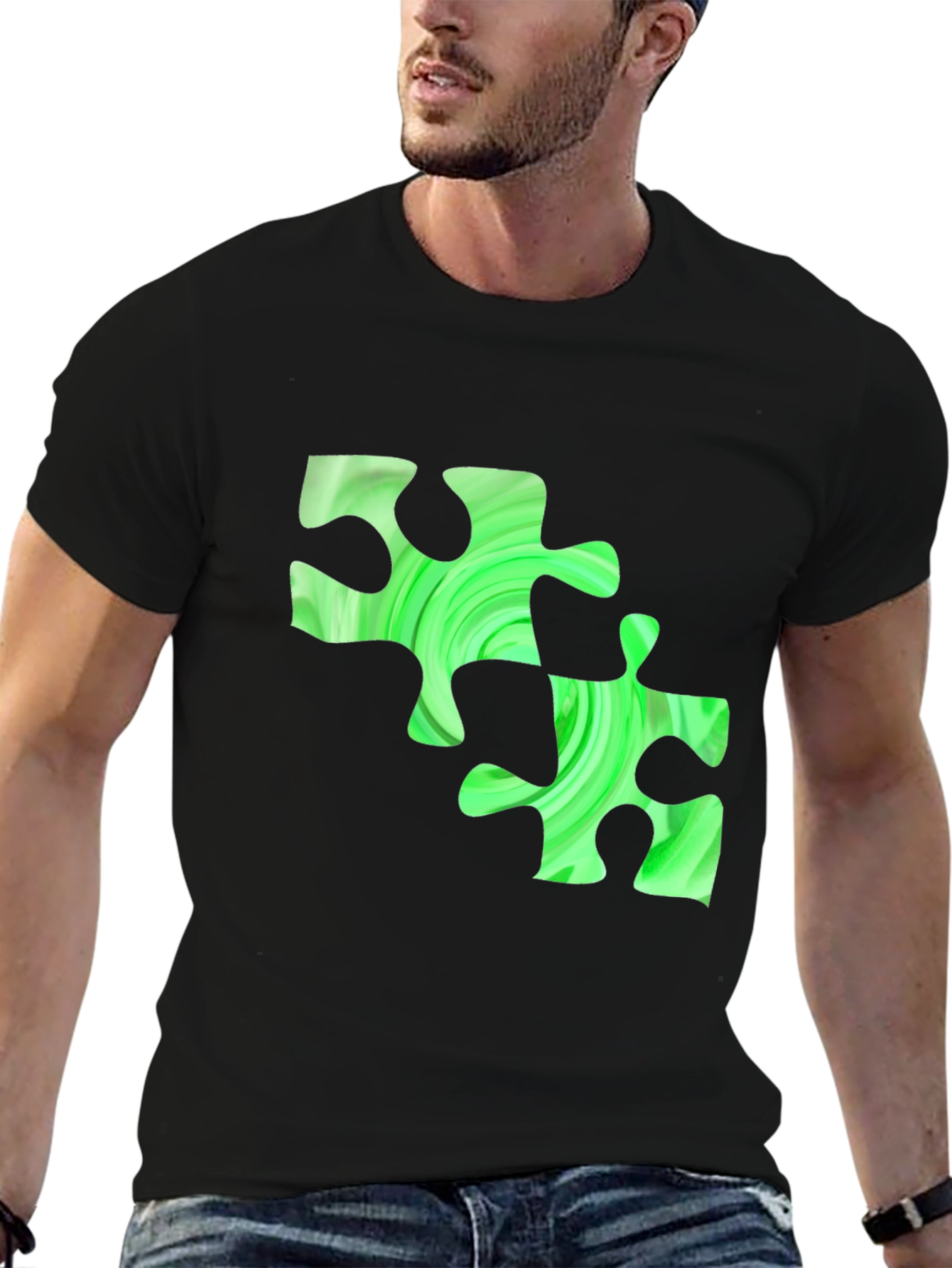 Puzzle Piece Graphic Tee - Black Casual Shirt