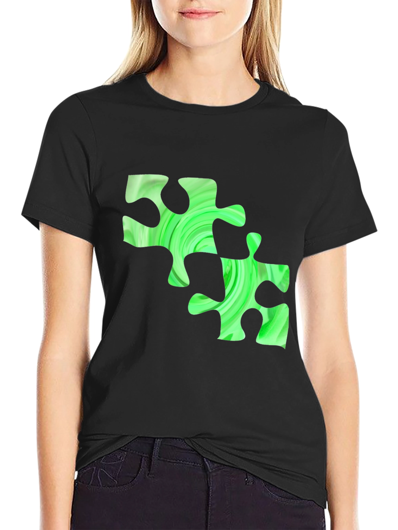 Puzzle Piece Graphic Tee - Black Casual Shirt