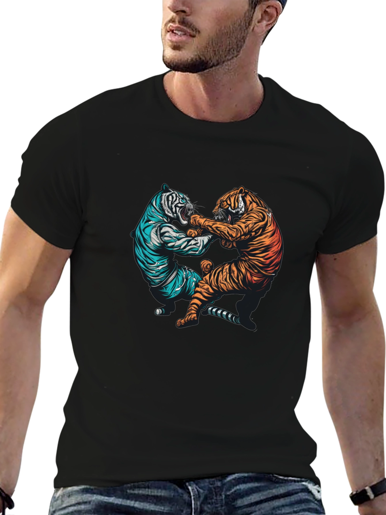 Tiger Fight Graphic Tee - Mens Black T-Shirt