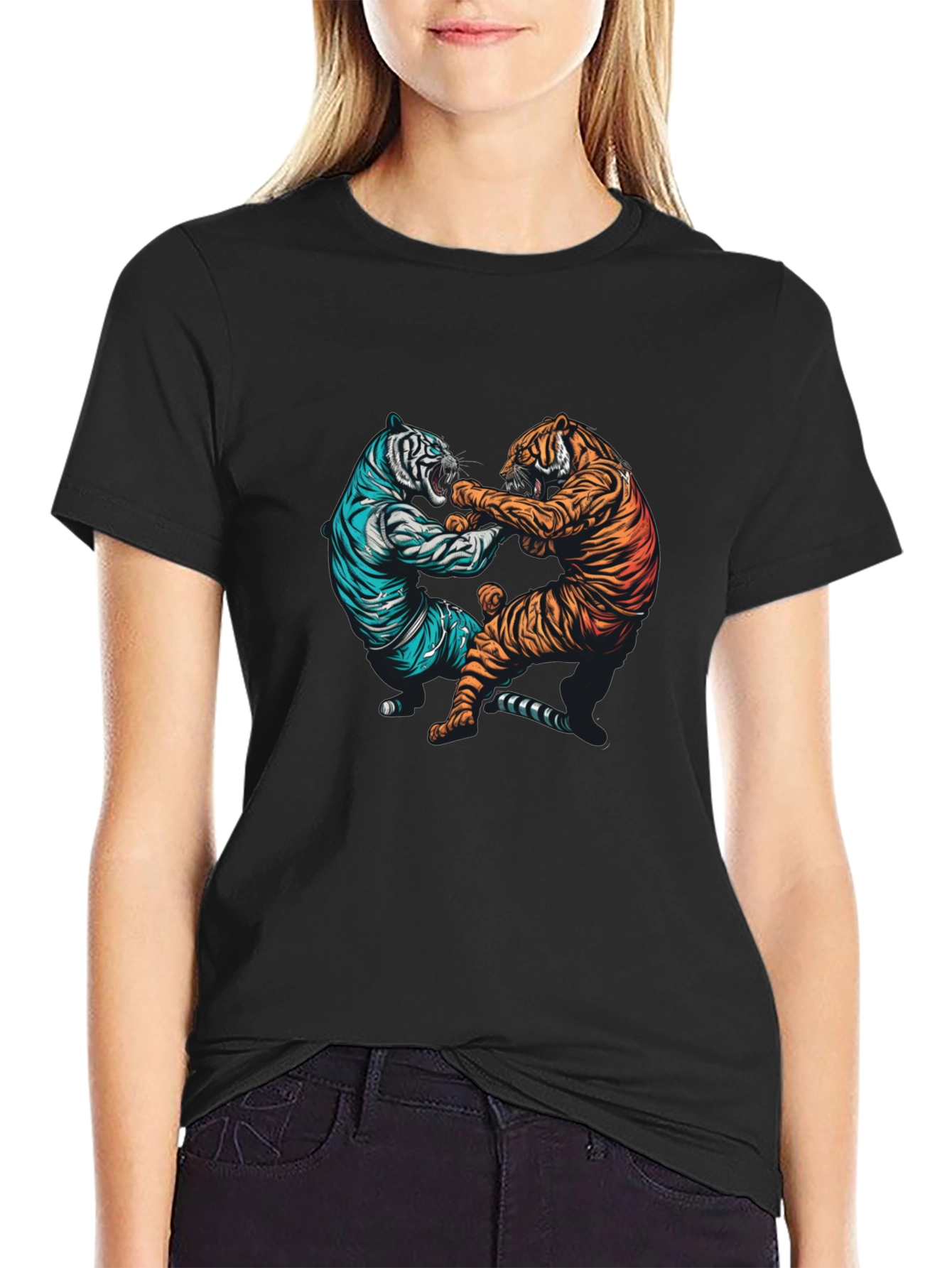 Tiger Fight Graphic Tee - Mens Black T-Shirt