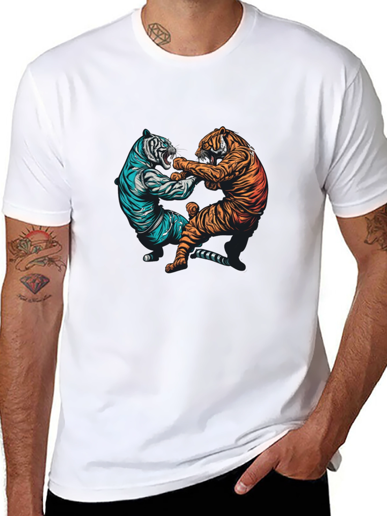 Tiger Fight Graphic Tee - Mens Black T-Shirt