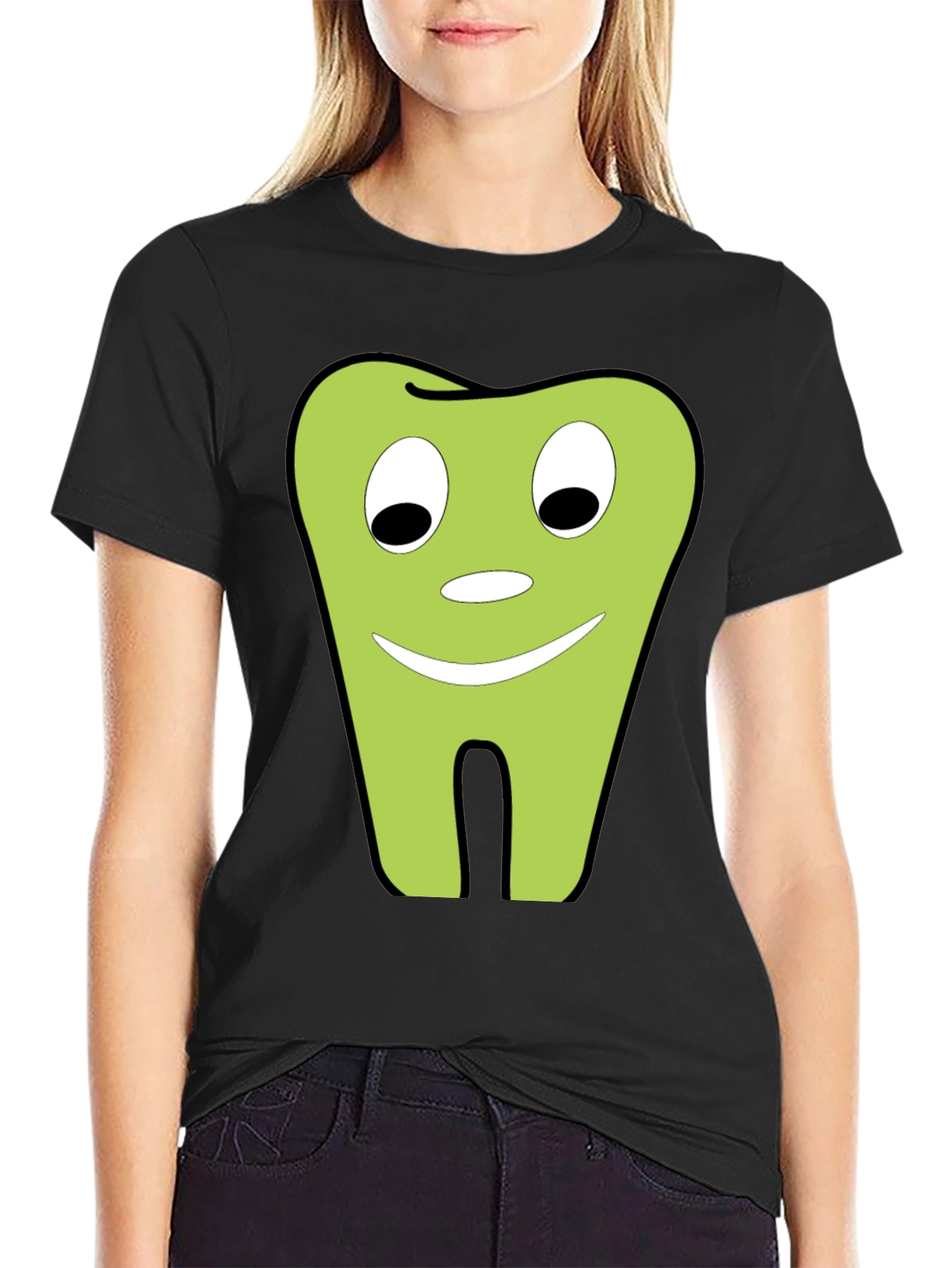 Cartoon Tooth T-Shirt - Dental Humor Black Tee