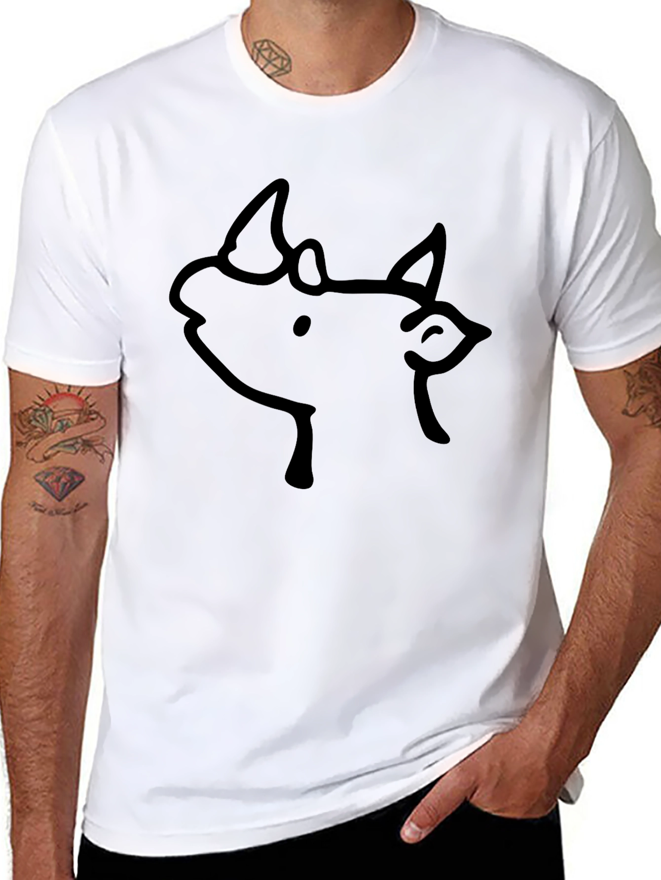 Rhino Sketch Black T-Shirt - Modern Graphic Tee