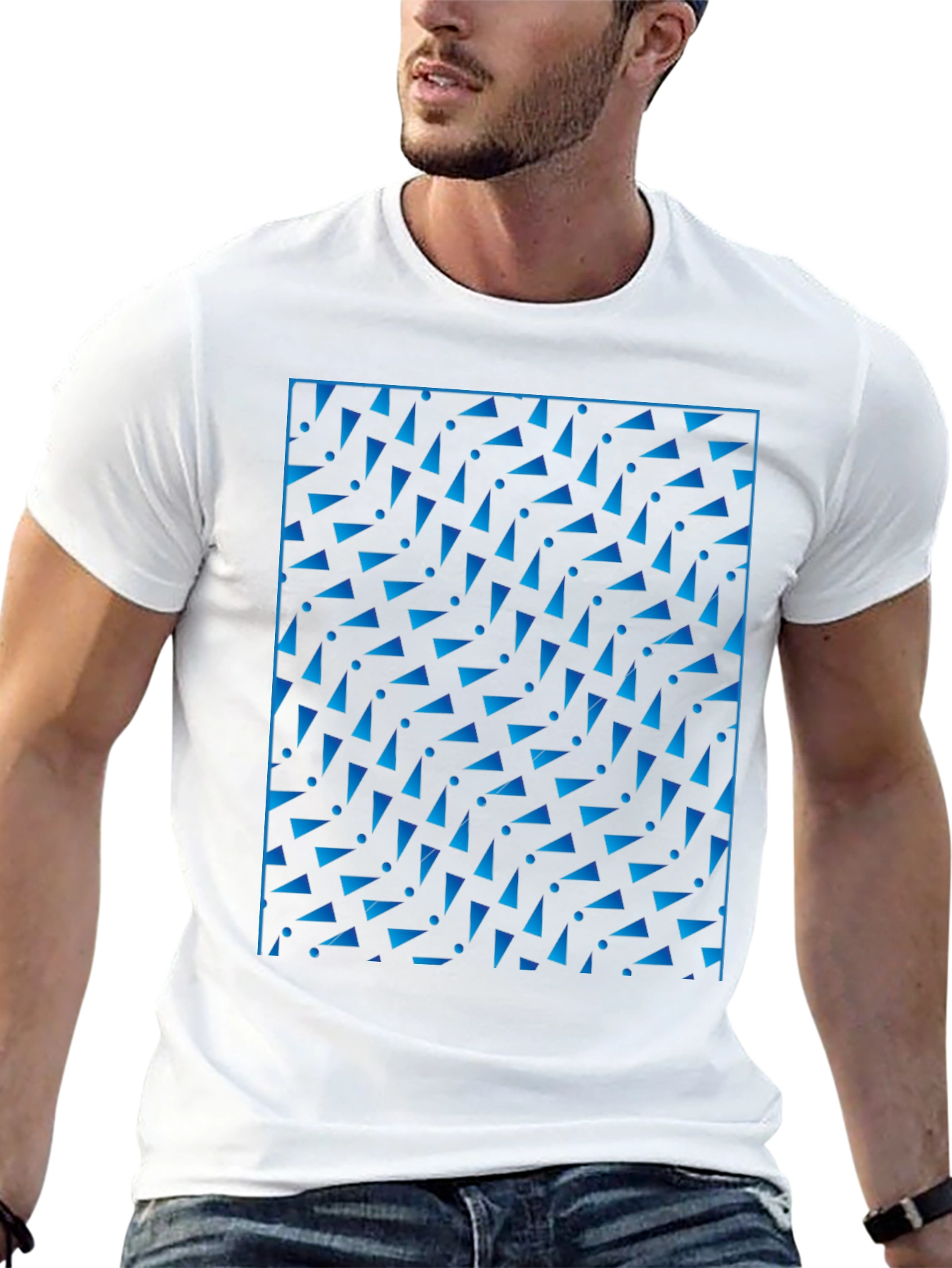 Geometric Blue Pattern Black T-Shirt