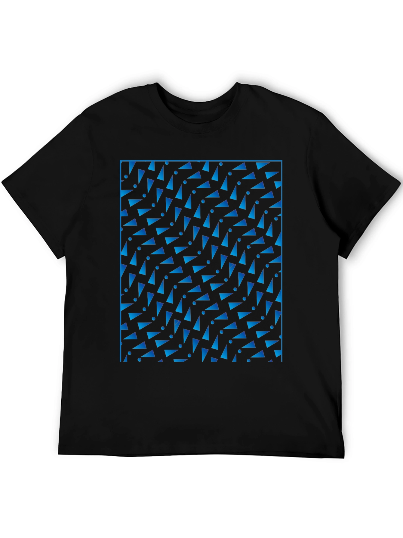 Geometric Blue Pattern Black T-Shirt