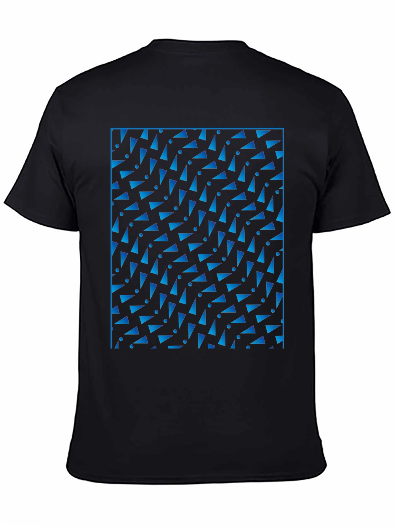 Geometric Blue Pattern Black T-Shirt