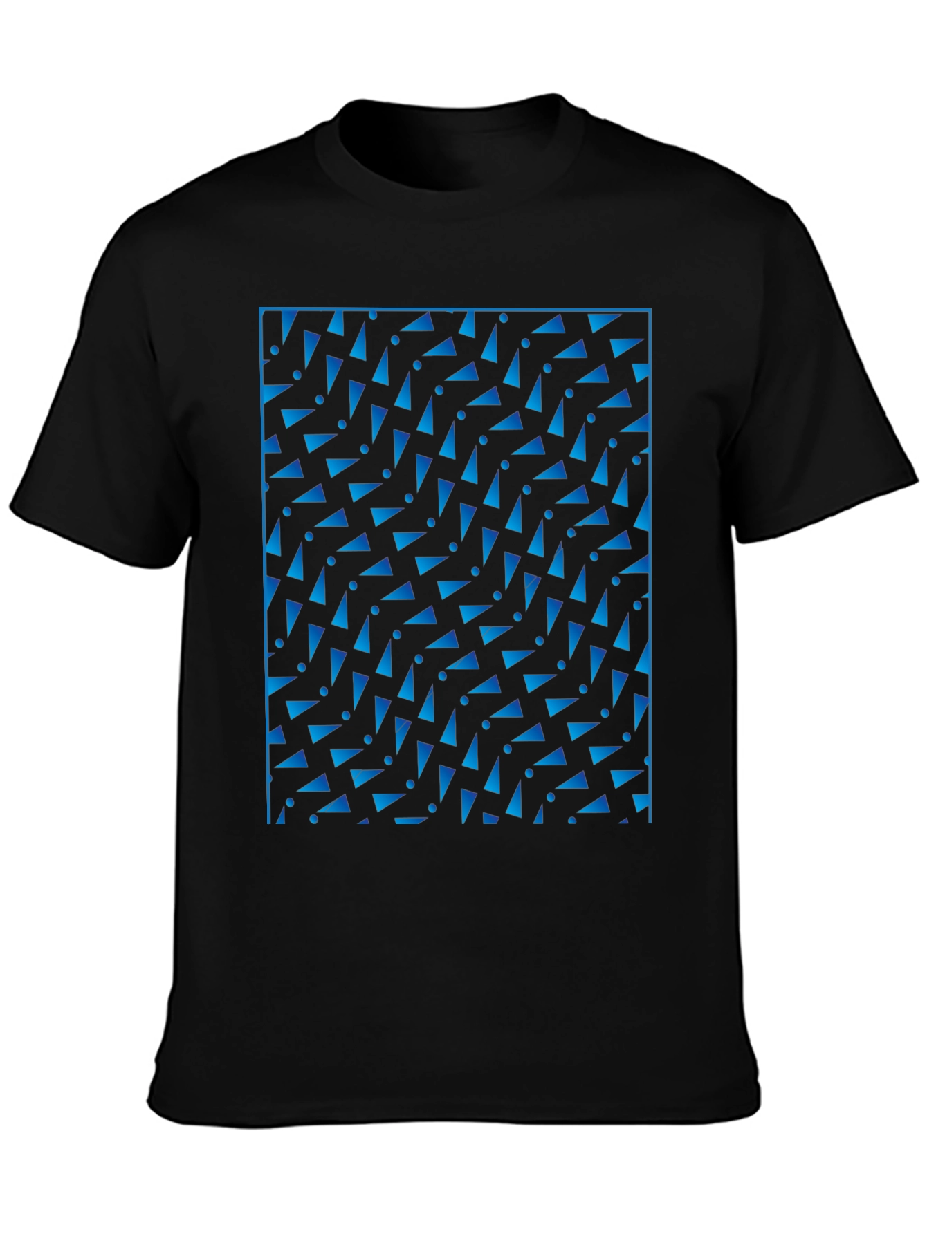 Geometric Blue Pattern Black T-Shirt
