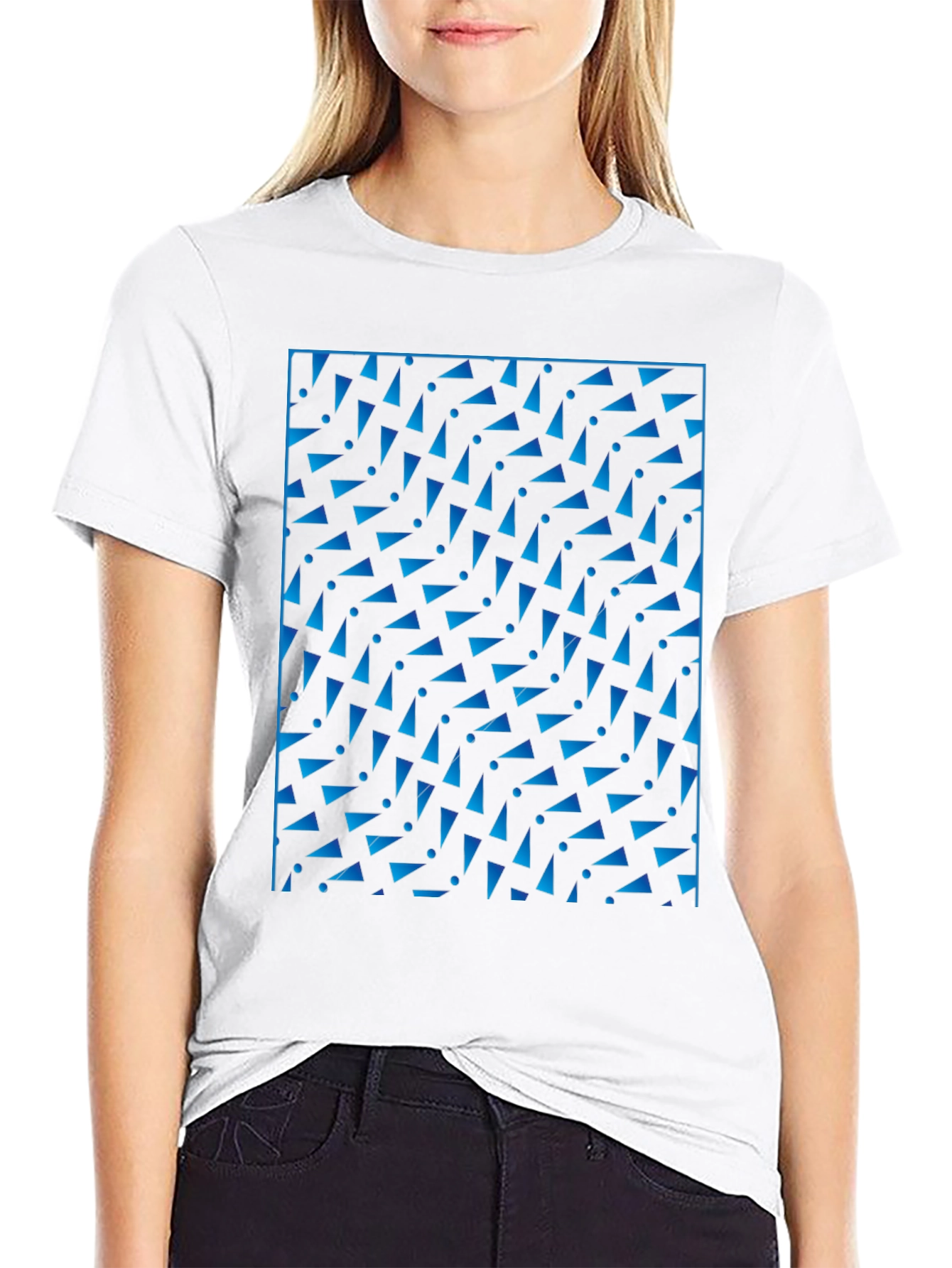 Geometric Blue Pattern Black T-Shirt