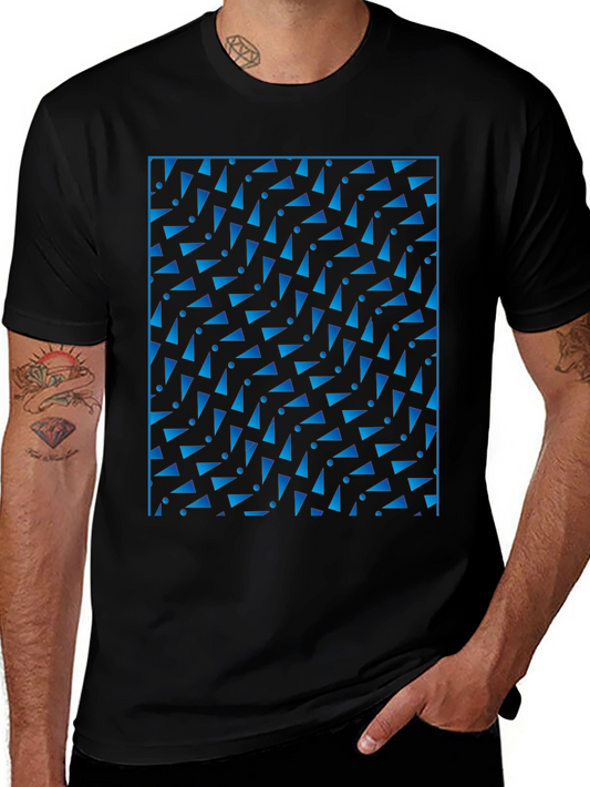 Geometric Blue Pattern Black T-Shirt