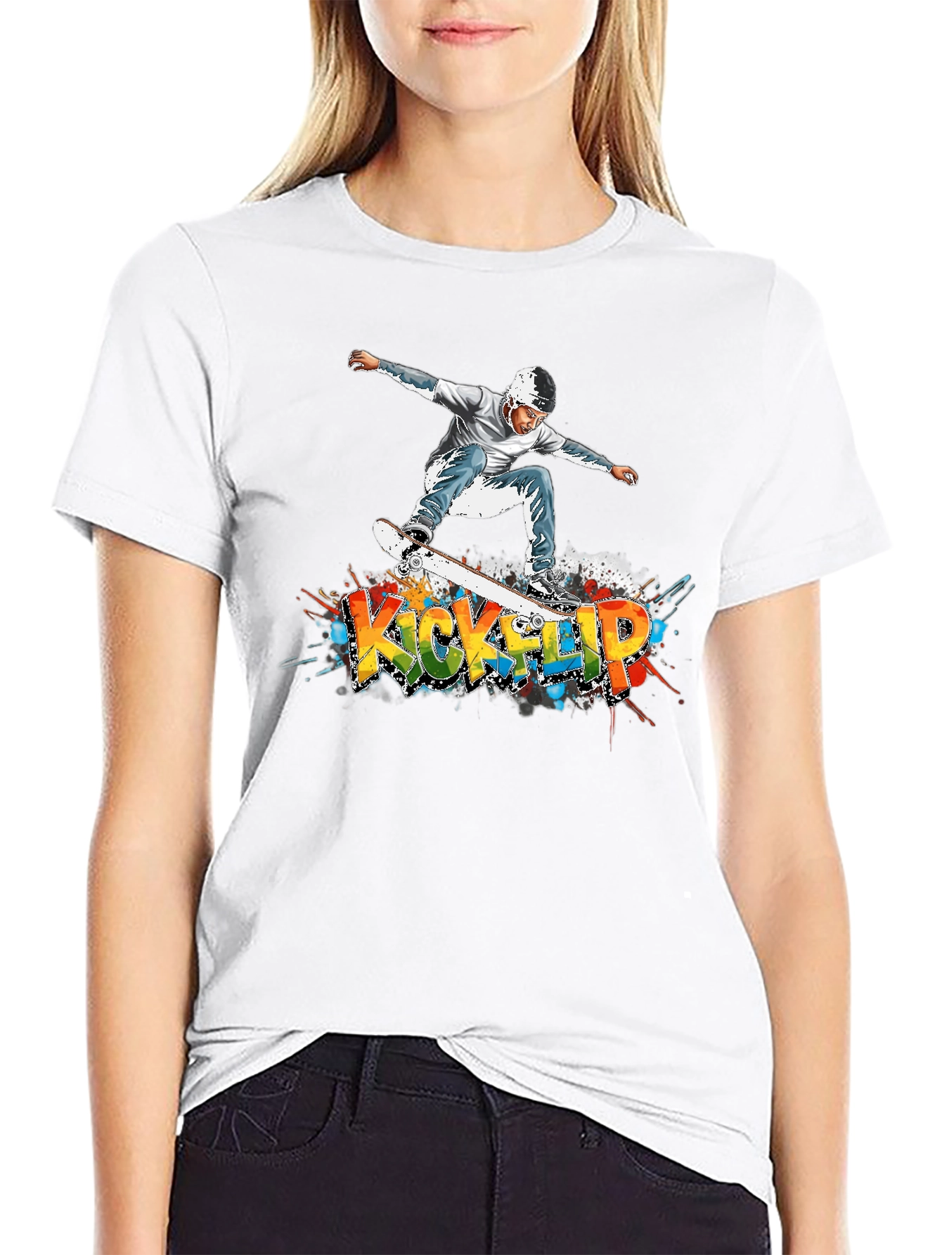 Kickflip Skateboard Graphic Tee - Cool Streetwear Style