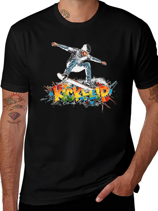 Kickflip Skateboard Graphic Tee - Cool Streetwear Style