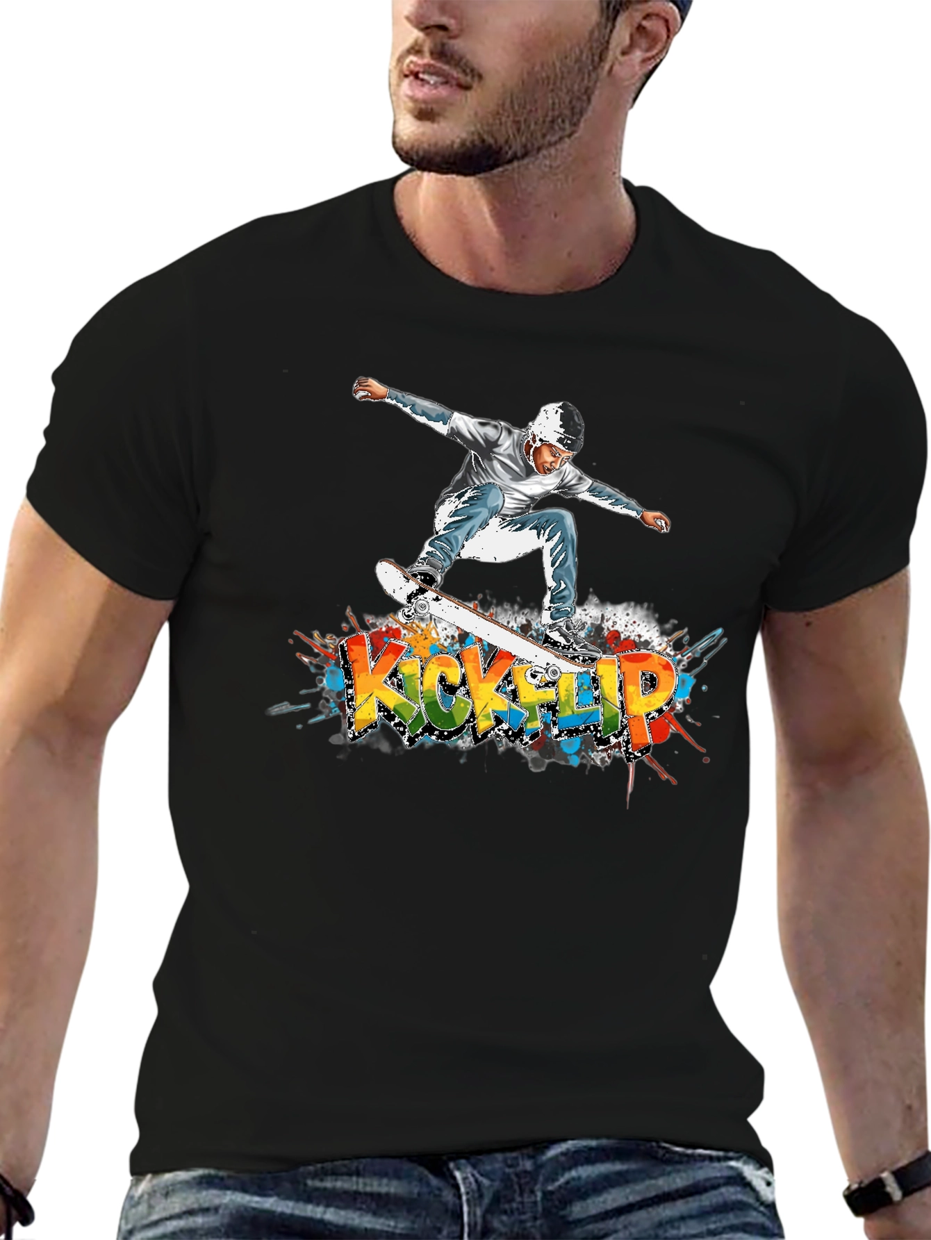 Kickflip Skateboard Graphic Tee - Cool Streetwear Style
