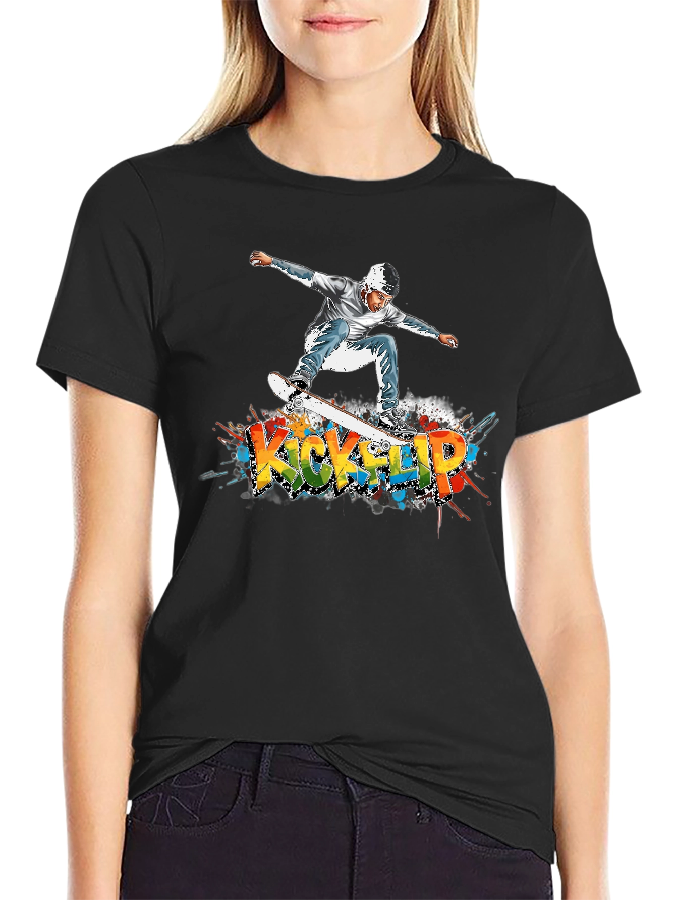 Kickflip Skateboard Graphic Tee - Cool Streetwear Style