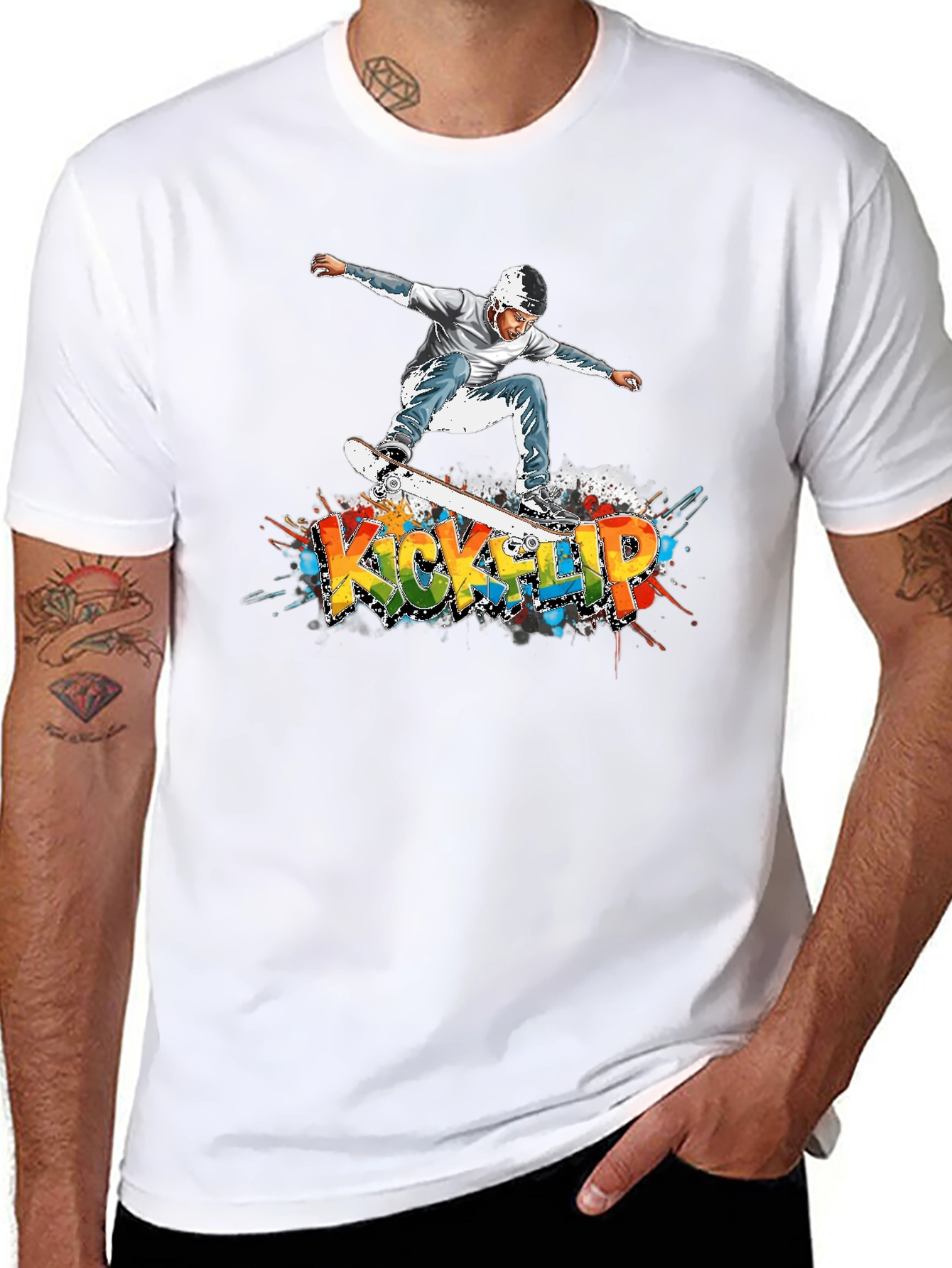 Kickflip Skateboard Graphic Tee - Cool Streetwear Style