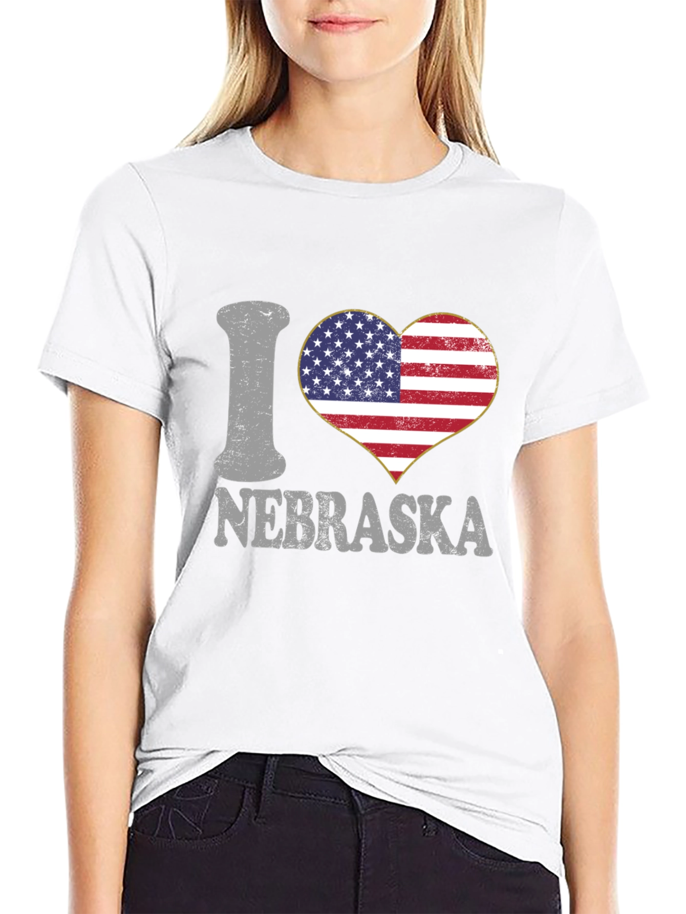 I Love Nebraska American Flag Heart Graphic Tee
