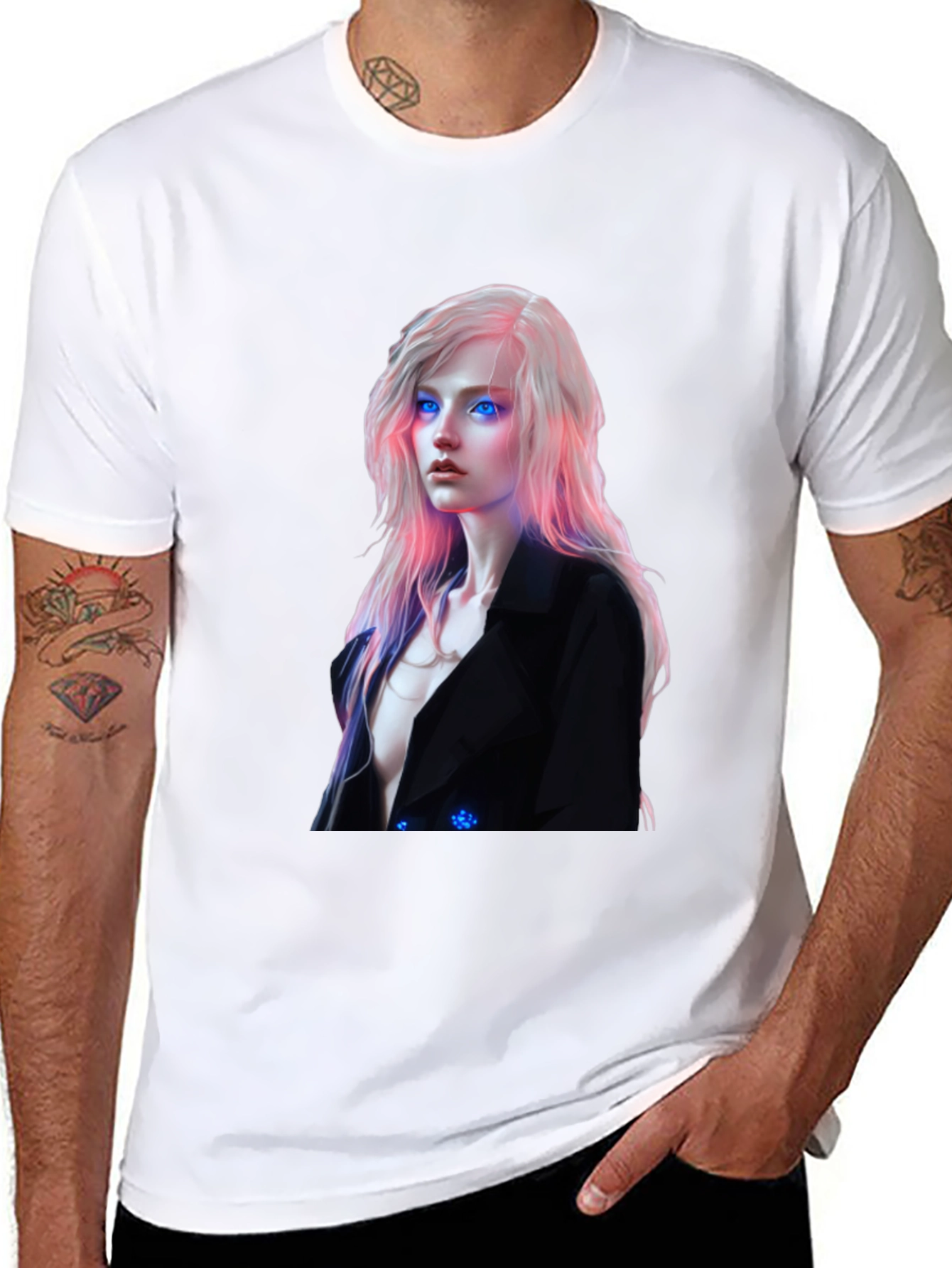 Cyberpunk Woman Graphic Tee - Black Cotton Blend