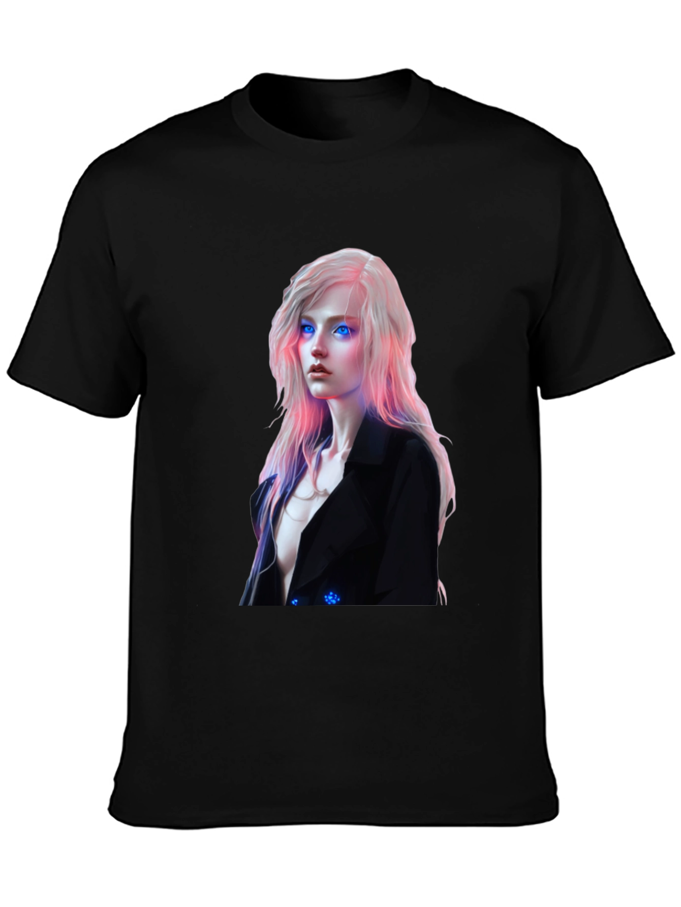 Cyberpunk Woman Graphic Tee - Black Cotton Blend
