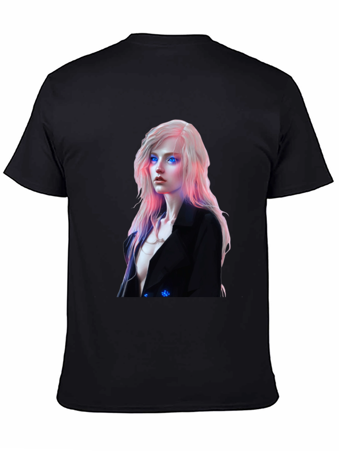 Cyberpunk Woman Graphic Tee - Black Cotton Blend