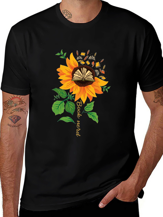 Book Nerd Sunflower Graphic Tee - Black