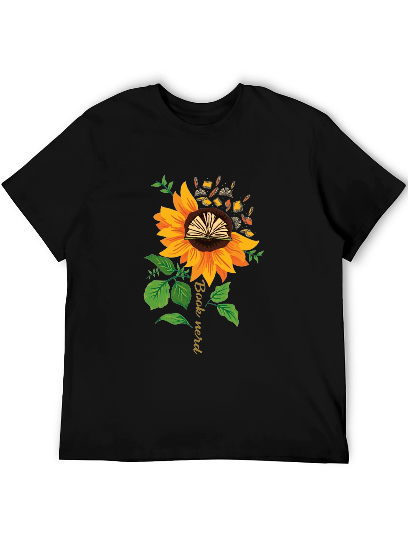 Book Nerd Sunflower Graphic Tee - Black