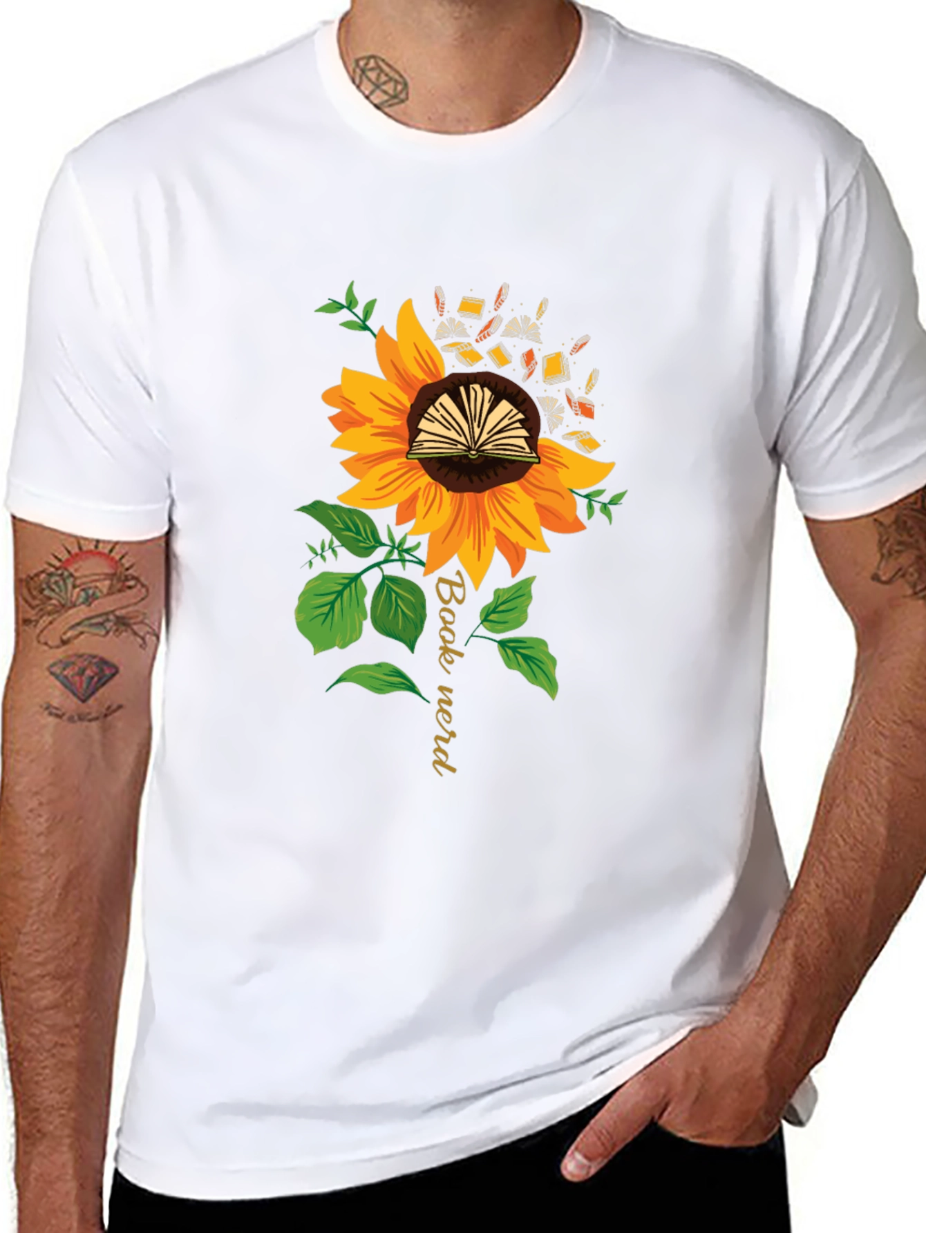Book Nerd Sunflower Graphic Tee - Black
