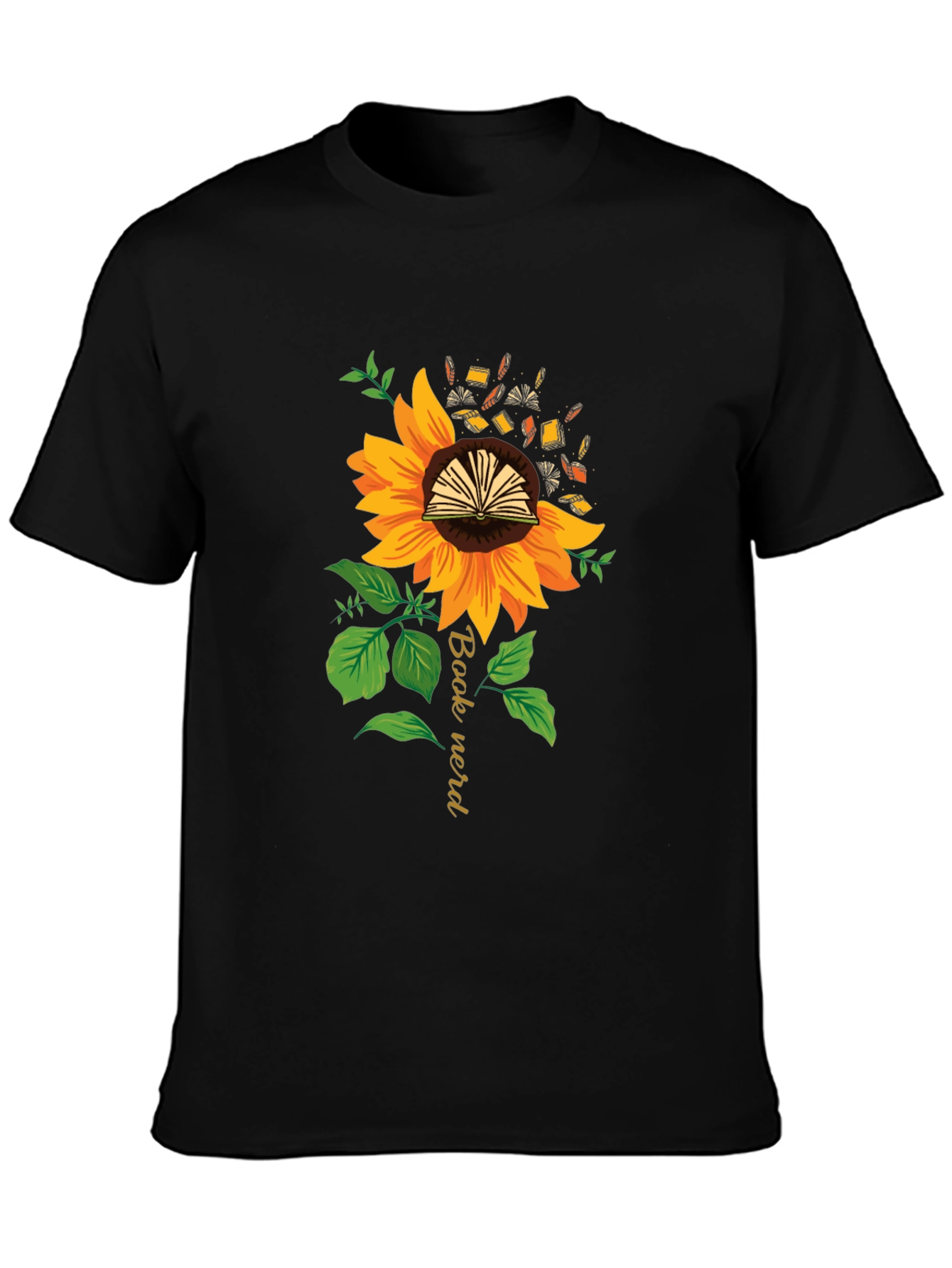 Book Nerd Sunflower Graphic Tee - Black
