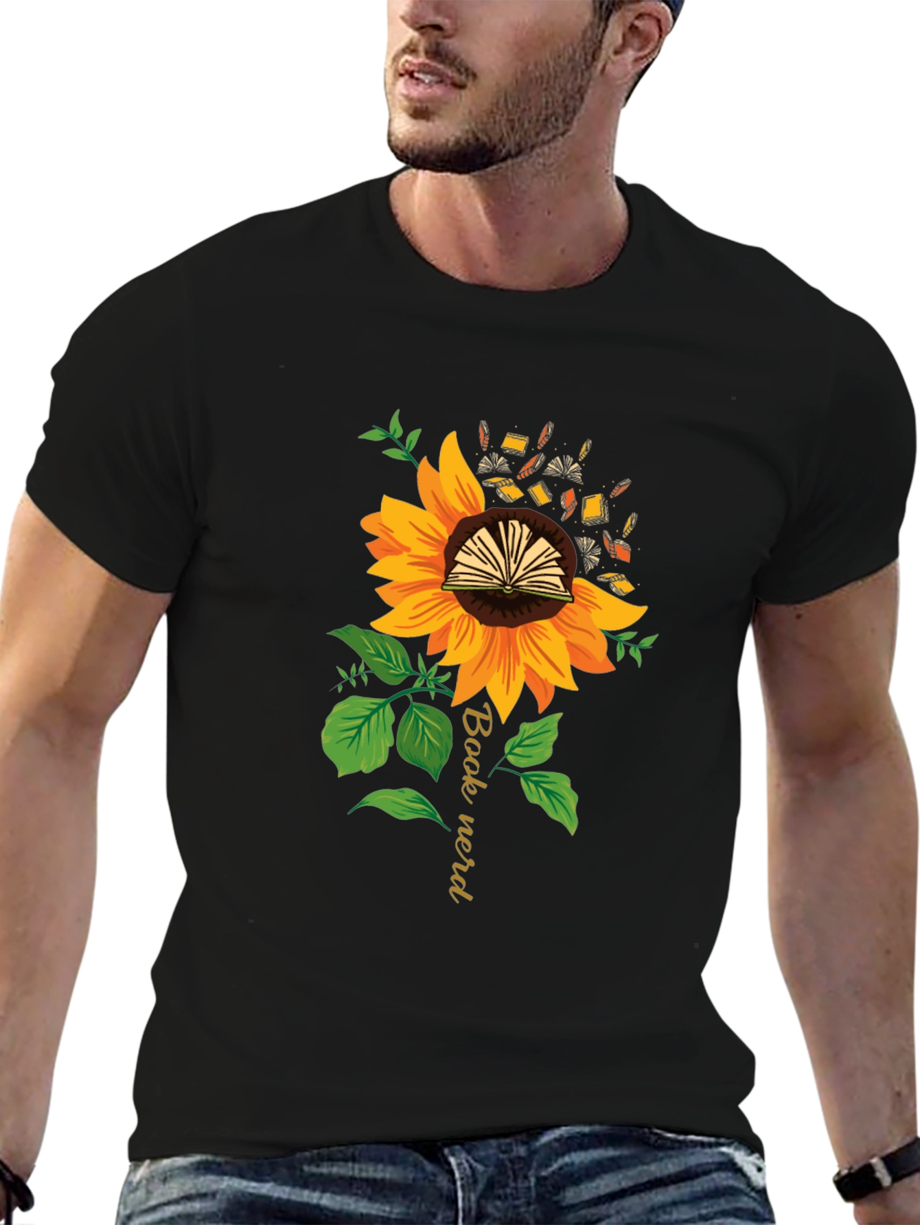 Book Nerd Sunflower Graphic Tee - Black