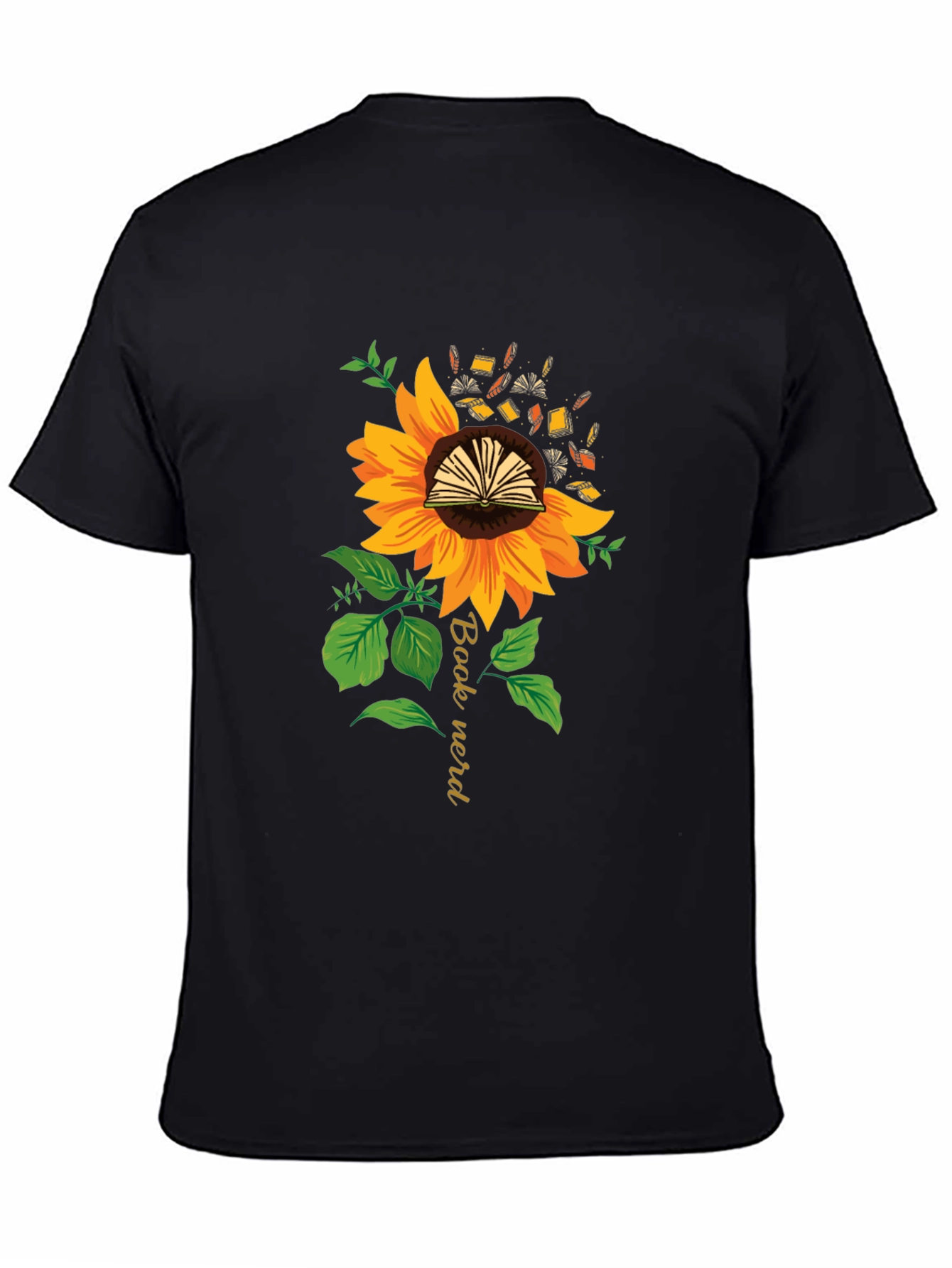 Book Nerd Sunflower Graphic Tee - Black